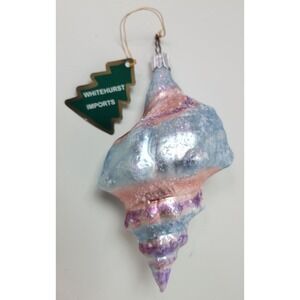 Whitehurst Imports Blown Glass Christmas‎ Ornament Seashell Blue Pink Germany